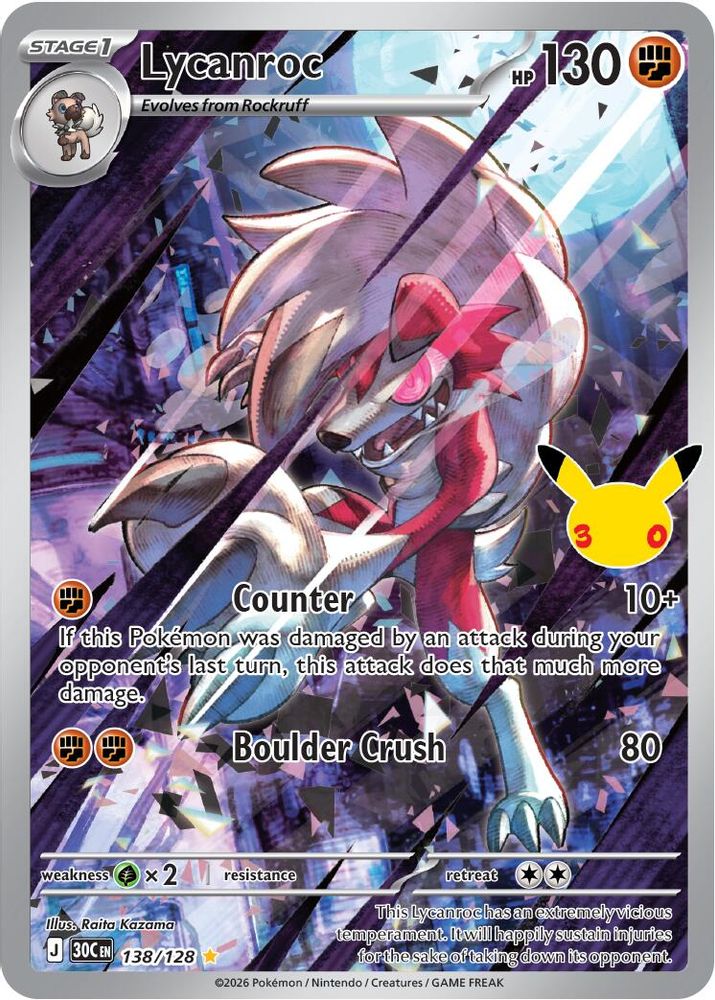 138/128 - Lycanroc HOLO - ME: 30th Celebration - Illustration Rare