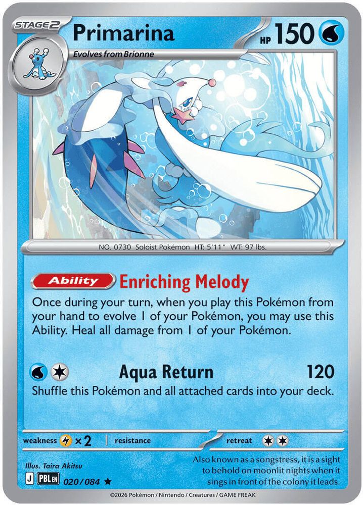 020/084 - Primarina REVERSE HOLO - Pitch Black - Rare