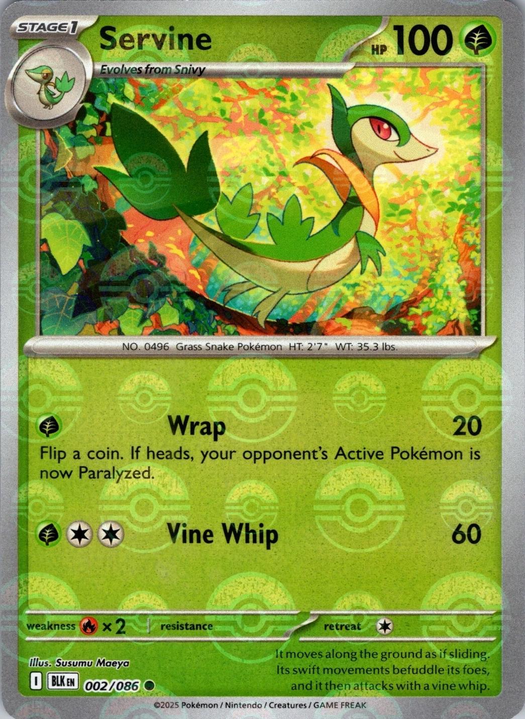 002/086 - Servine (Poke Ball Pattern) HOLO - Black Bolt - Common