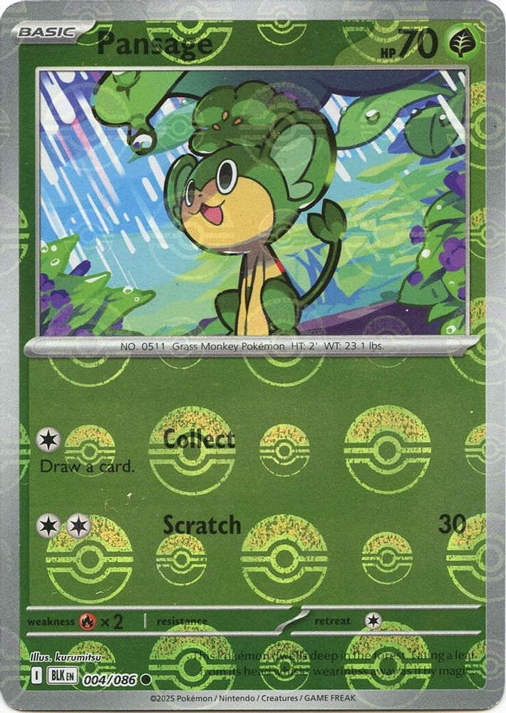 004/086 - Pansage (Poke Ball Pattern) HOLO - Black Bolt - Common