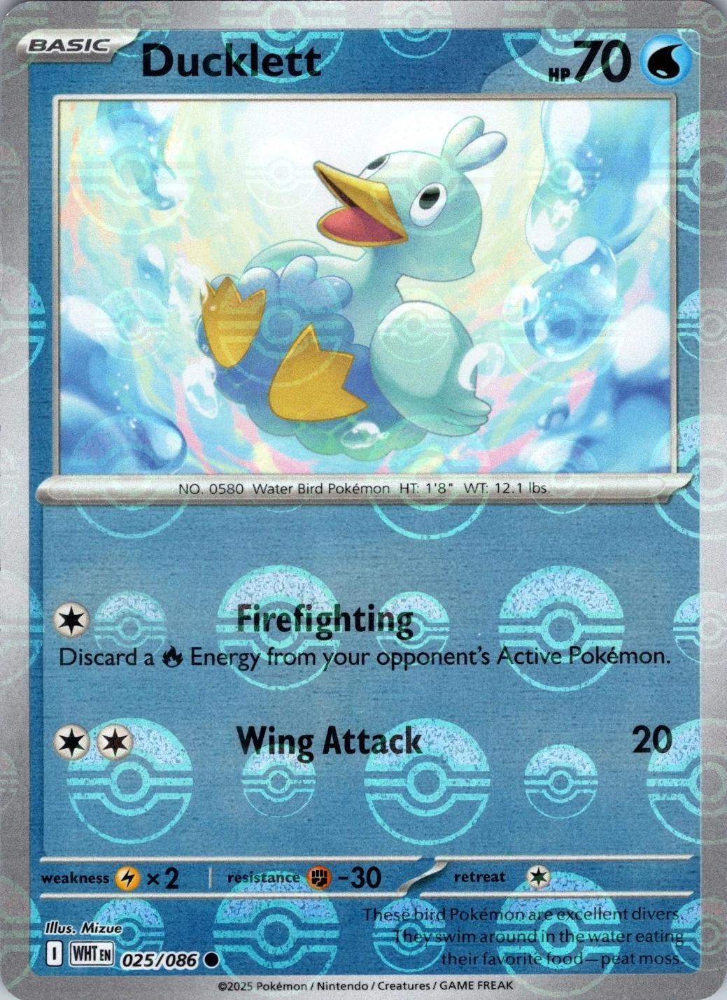 025/086 - Ducklett (Poke Ball Pattern) HOLO - White Flare - Common