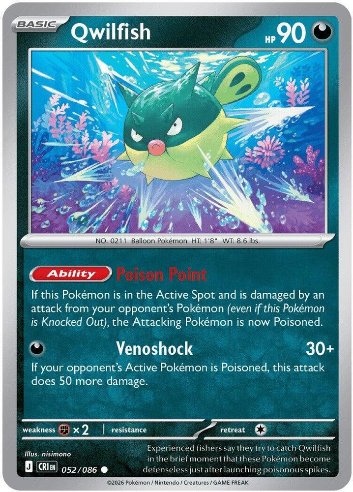 052/086 - Qwilfish REVERSE HOLO - Chaos Rising - Common