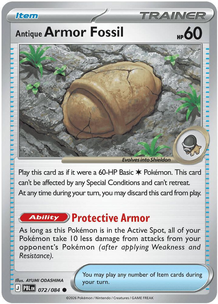 072/084 - Antique Armor Fossil REVERSE HOLO - Pitch Black - Common