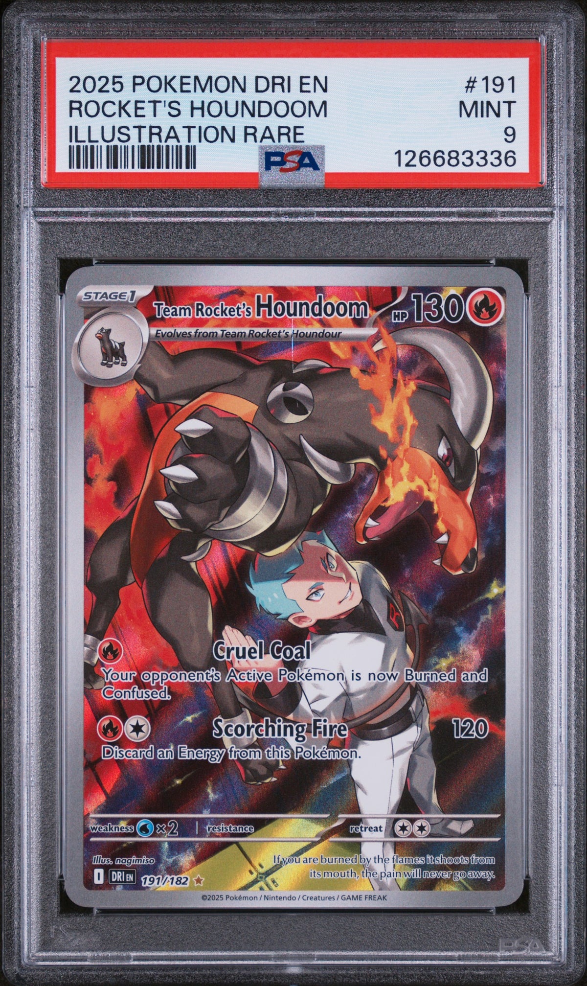 Team Rocket's Houndoom 191/182 Illustration Rare Pokemon PSA 9 Mint