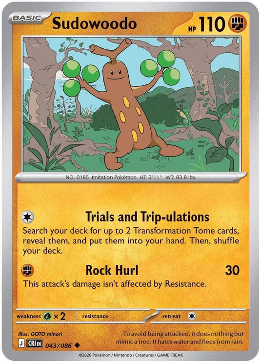 043/086 - Sudowoodo REVERSE HOLO - Chaos Rising - Uncommon