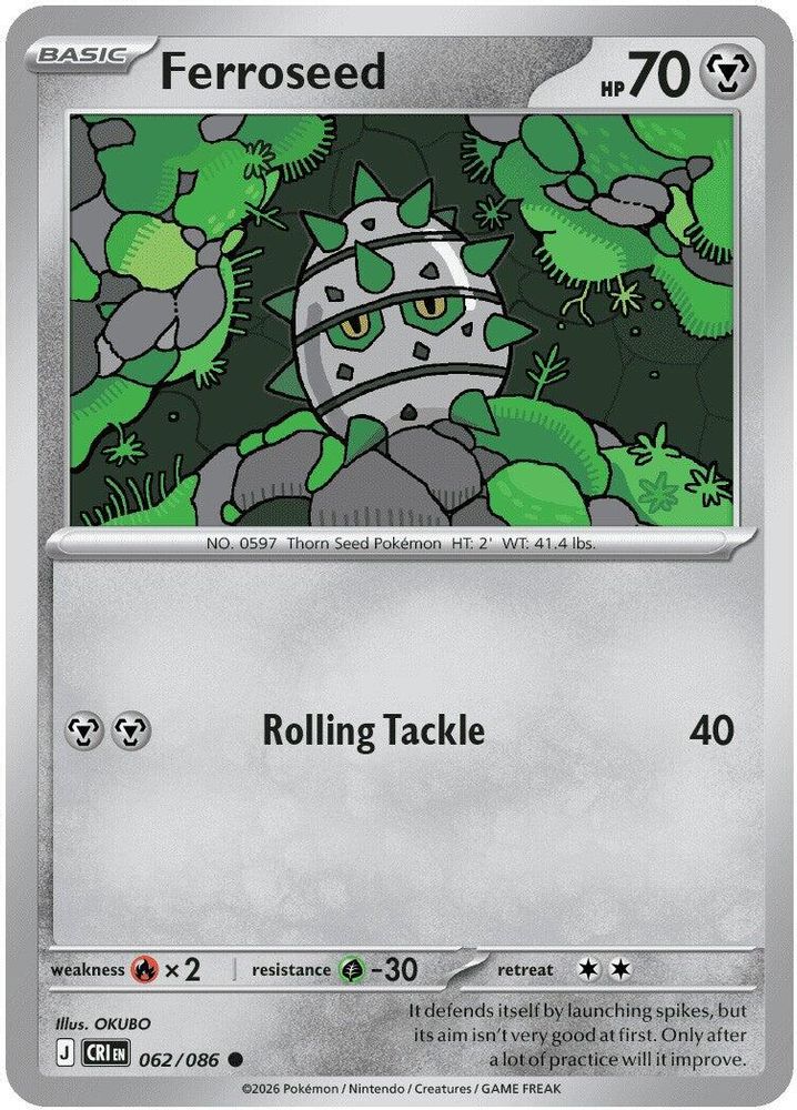 062/086 - Ferroseed REVERSE HOLO - Chaos Rising - Common