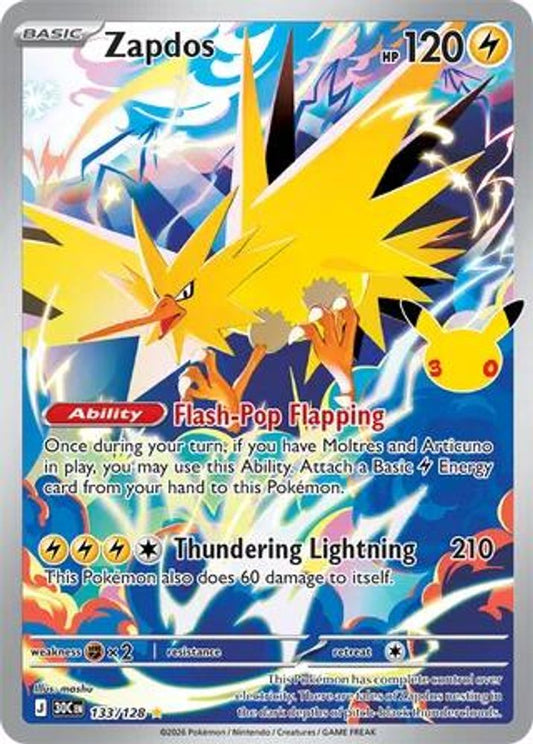 133/128 - Zapdos HOLO - ME: 30th Celebration - Illustration Rare