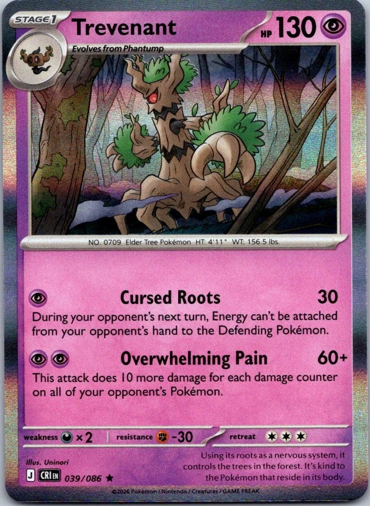 039/086 - Trevenant REVERSE HOLO - Chaos Rising - Rare