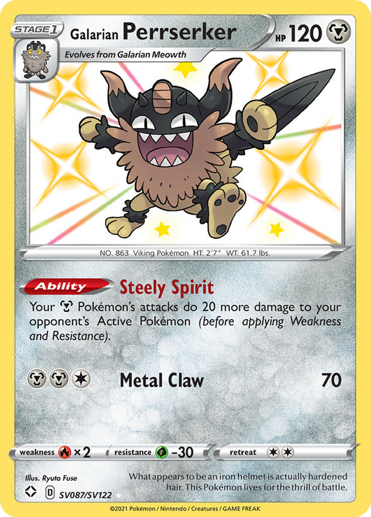 SV087/SV122 - Galarian Perrserker HOLO - Shining Fates Shiny Vault - Shiny Rare