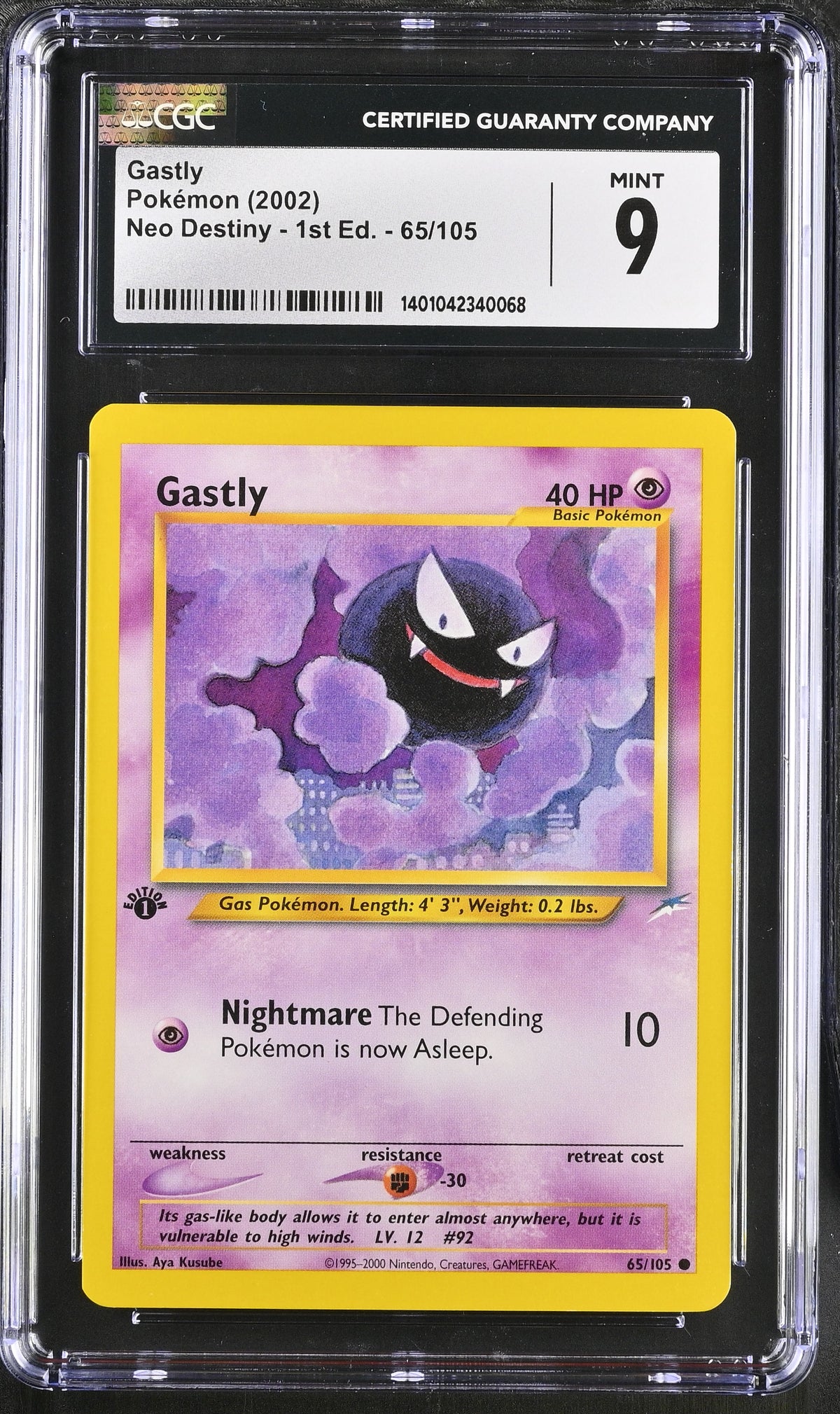 Gastly 65/105 Neo Destiny - 1st Ed. Pokemon CGC 9 Mint
