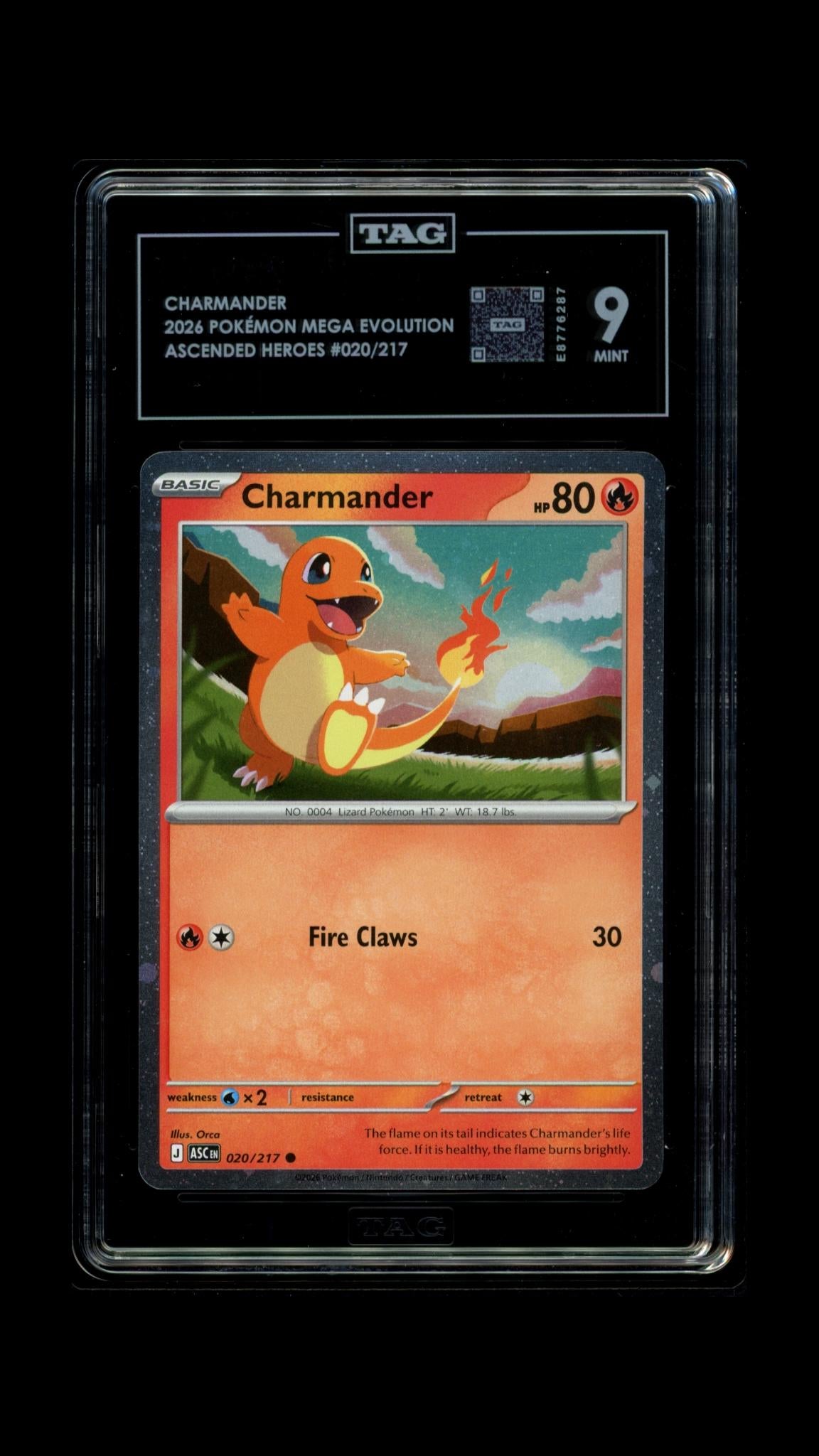 Charmander 020/217 PokeMon Mega Evolution Ascended Heroes Pokemon TAG 9 Mint