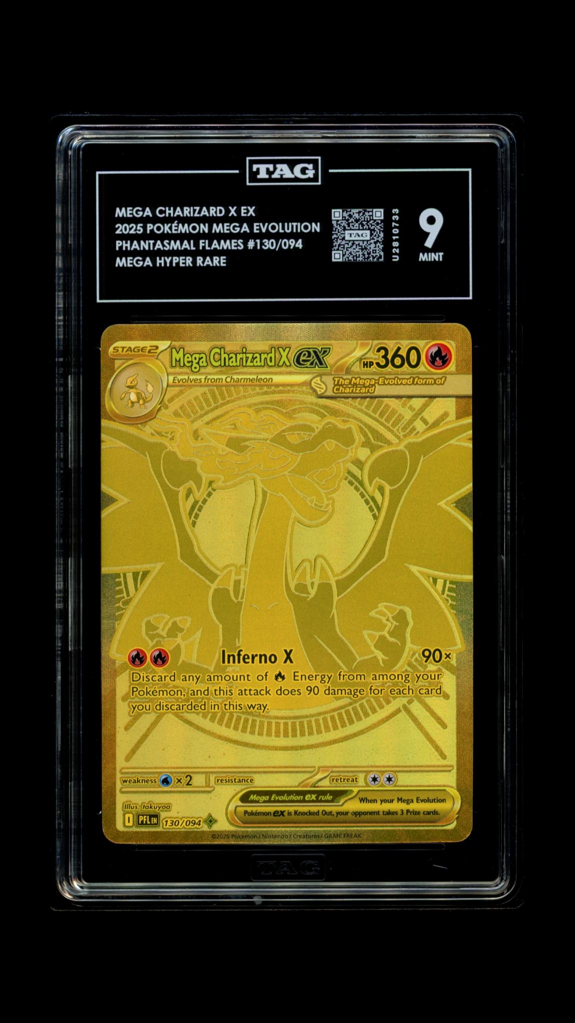 Mega Charizard X EX 130/094 Hyper Rare Phantasmal Flames Pokemon TAG 9 Mint