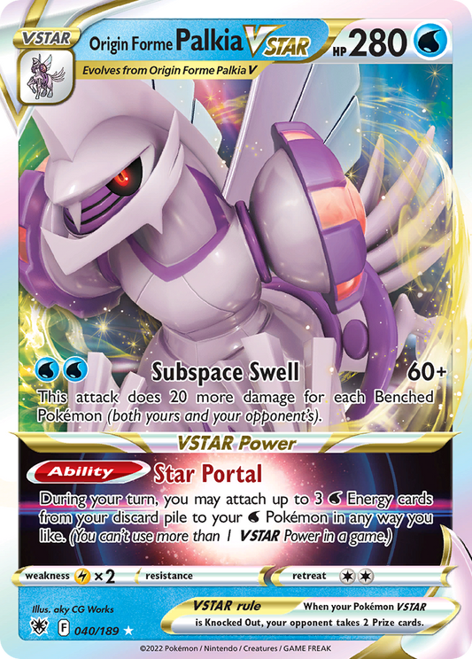 040/189 - Origin Forme Palkia VSTAR HOLO - Astral Radiance - Ultra Rare