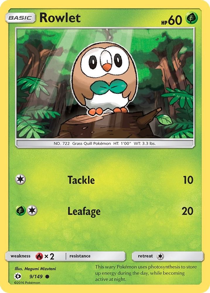 9/149 - Rowlet REVERSE HOLO - SM Base Set - Common