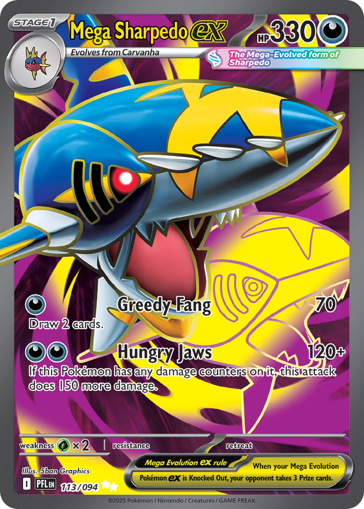 113/094 - Mega Sharpedo ex HOLO - Phantasmal Flames - Ultra Rare