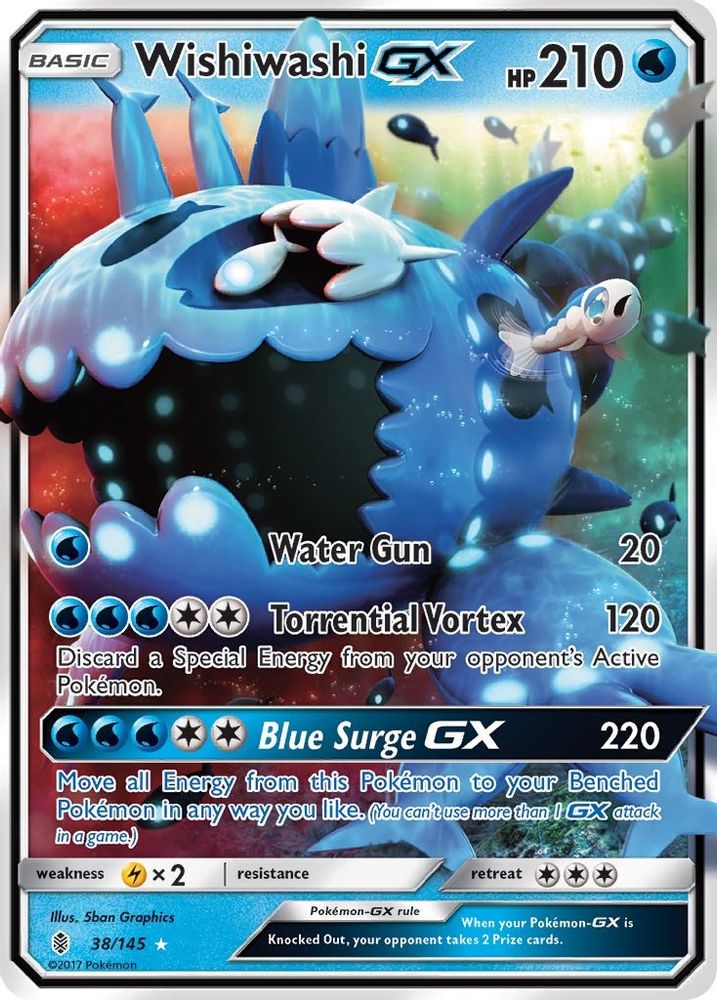 38/145 - Wishiwashi GX HOLO - Guardians Rising - Ultra Rare