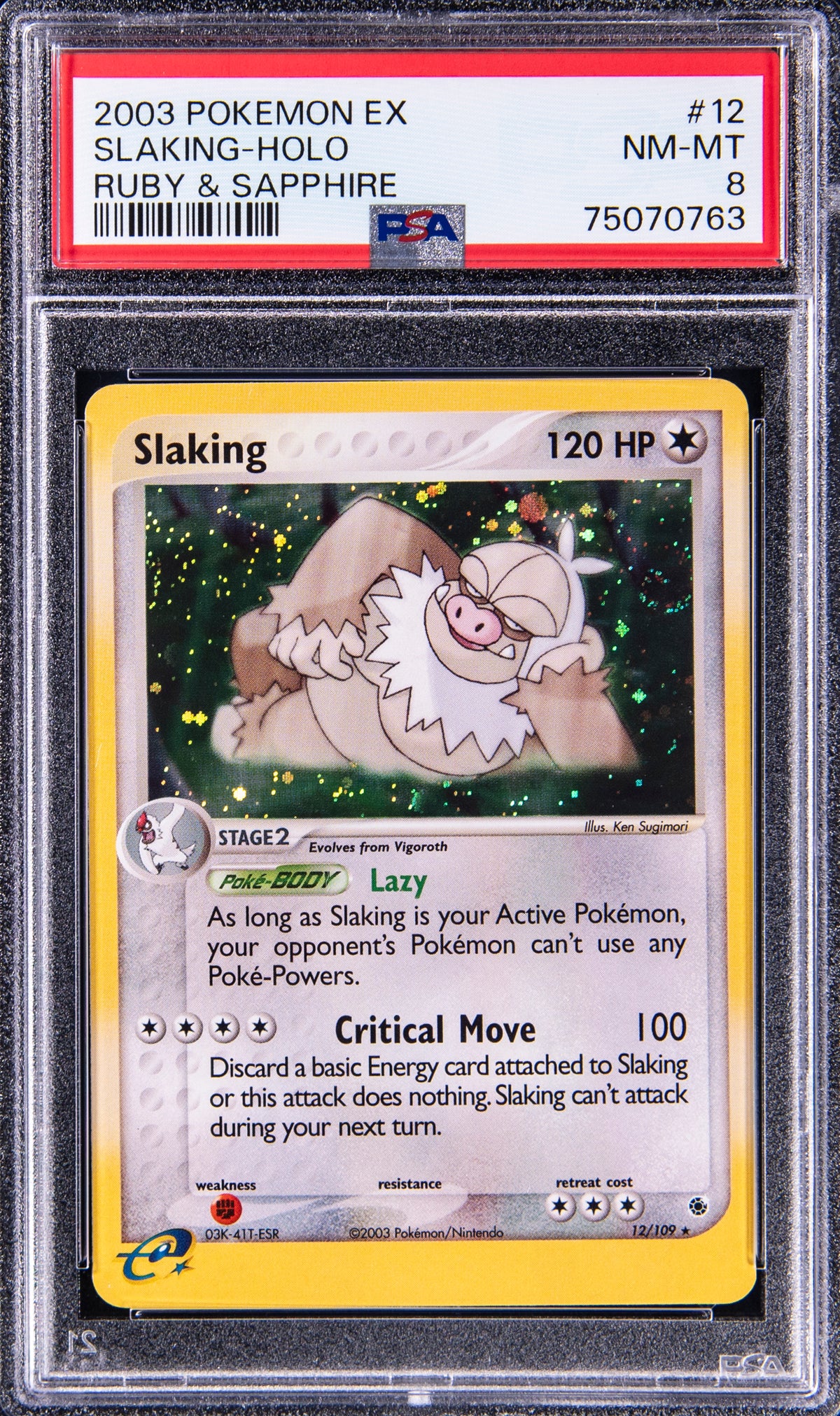 Slaking Holo 12/109 Ruby & Sapphire Pokemon PSA 8 Nm-Mt
