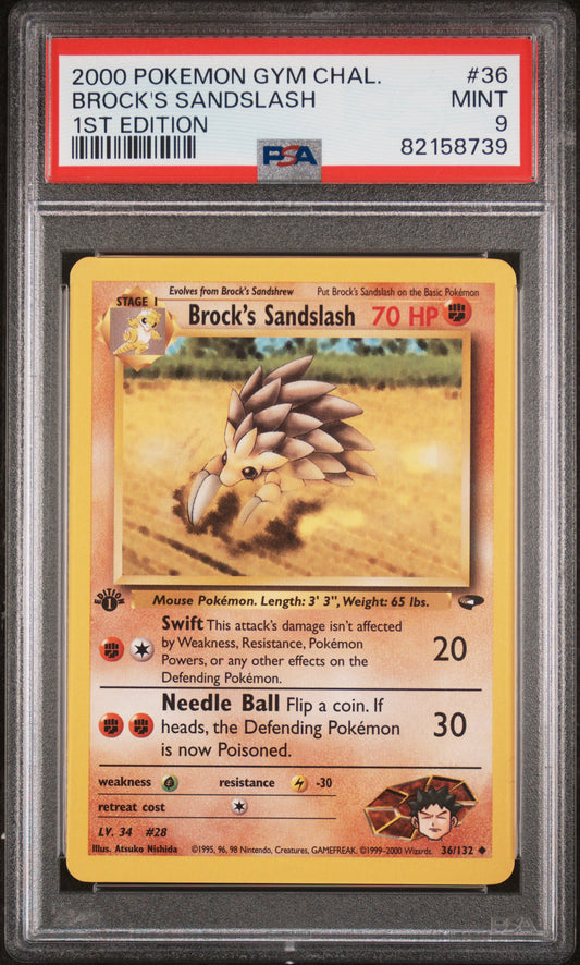 Brock's Sandslash 36/132 1st Edition Gym Challenge Pokemon PSA 9 Mint